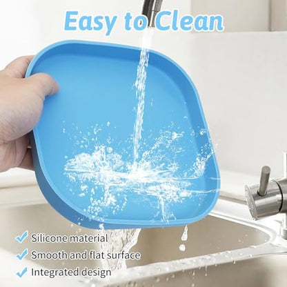 Fhiny 2PCS Silicone Cat Bowls Set 7.1 x 7.1 in Shallow Dog Dish Whisker Friendly Cat Food Plate for Dry & Wet Food Dishwasher Safe Non-Slip Pet Feeding Bowls for Kittens and Puppies (Pink+Blue)