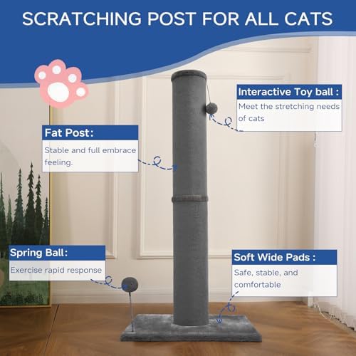 Cat Craft 41" Tall Short Plush Cat Scratching Post for Indoor Cats, Gray
