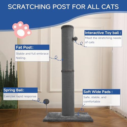 Cat Craft 41" Tall Short Plush Cat Scratching Post for Indoor Cats, Gray
