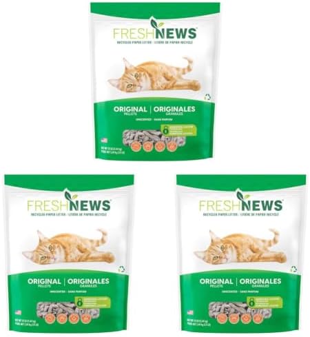 Fresh News Recycled Paper Original Pellet Cat Litter, 12 Pound, Non-Clumping, Unscented, Made in USA (Pack of 3)