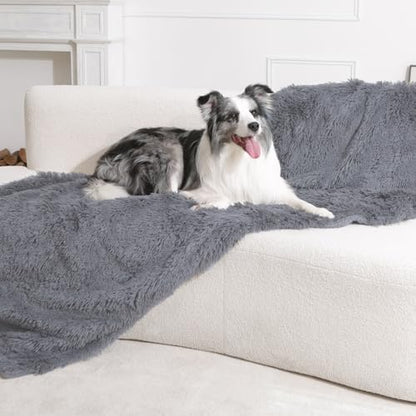 gogobunny Waterproof Dog Blanket for Couch & Furniture Protection - Super Soft Reversible Throw for Large Dogs & Cats, Calming Washable Fur & Sherpa Pet Blanket (50x60 Inch, Light Grey)
