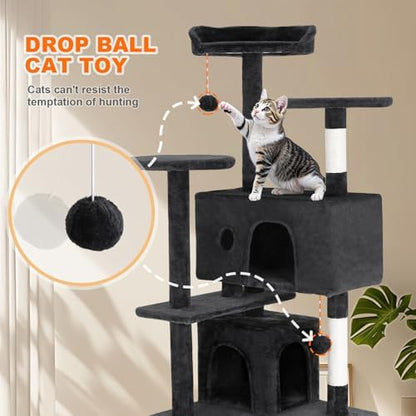 FDW | 54" Cat Tree Tower | Grey | Multi-Level Indoor Activity Center