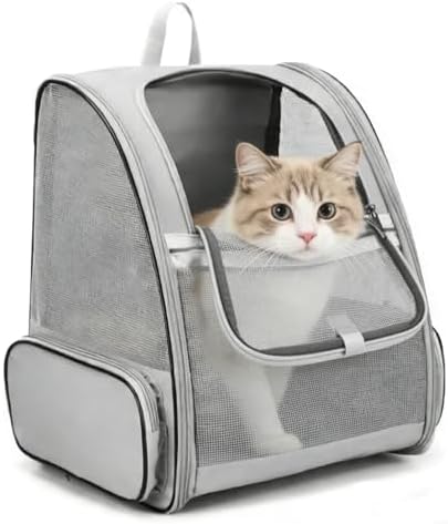 Ventilated Cats Dogs Rabbits Carrier Backpack for Small Pets and Puppies – Perfect for Outdoor Adventures and Vet Visits, Ultimate Comfort On-The-Go (Grey)