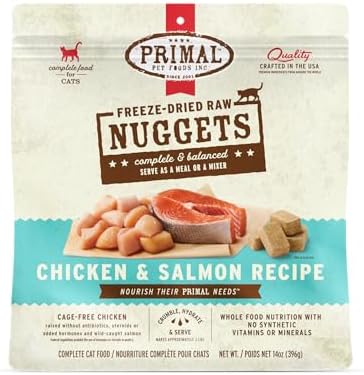 Primal Freeze Dried Raw Cat Food Nuggets, Chicken & Salmon, 14 oz