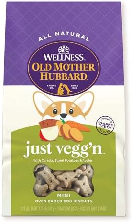 Wellness Old Mother Hubbard Classic Just Vegg'n Dog Biscuits, Natural Training Treats, Sweet Potato, Oats, Apple and Carrot Flavor, Mini Size, 20 oz Bag