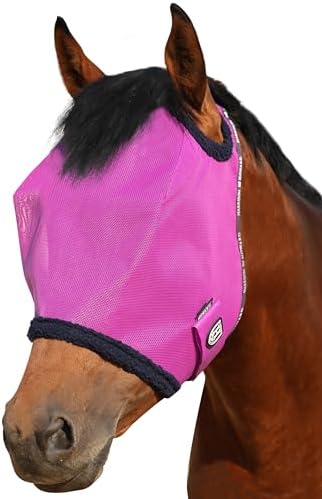 Harrison Howard All Round Mesh Horse Fly Mask UV Protective with Fleece Padded Edging Purple S