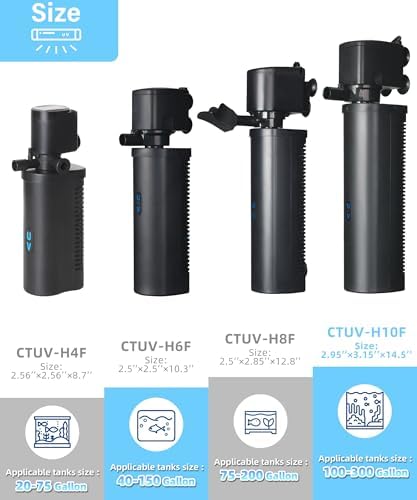 COOSPIDER 200GPH Aquarium Filter with 5W U-V Light for 30-100 Gallon