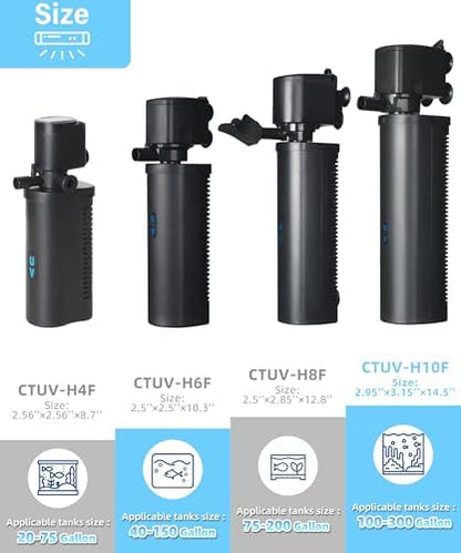 COOSPIDER 200GPH Aquarium Filter with 5W U-V Light for 30-100 Gallon