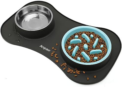 Slow Feeder Dog Bowls 3 in 1 Stainless Steel Food Water Bowl to Slow Eating