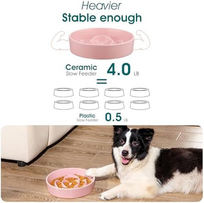 vancasso Ceramic Slow Feeder Dog Bowl, 3 Cups Puzzle Dish for Large Breeds