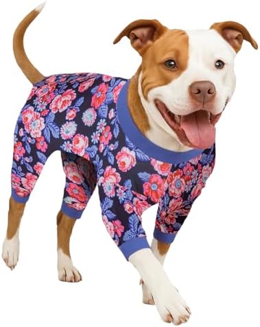 LovinPet Doggy Large Dog PJs, Navy and Hot Pink Rose Garden Print, 3XL