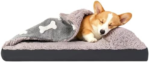 Dog Bed with Cover Pillow Blanket Attached, 30''X20'' Washable Rectangle Hooded Cozy Cave Cat Puppy Calming Crate Bed & Removable Cover, Indoor Covered Kennel Furniture Couch Sofa for Small Medium Pet