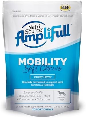 NutriSource AmpliFull Turkey Flavor Mobility Soft Chews for Dogs, Daily Joint Health Supplement with Glucosamine & Chondroitin for Flexibility & Comfort, 70 Chews (1 Pack)