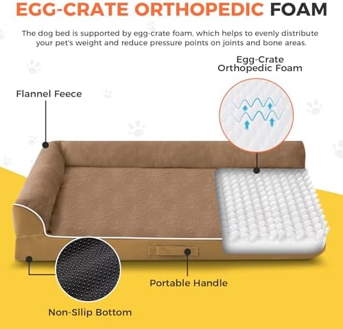 XXL Orthopedic Dog Bed, Extra Large Dogs, 48"x35"x7.5", Camel