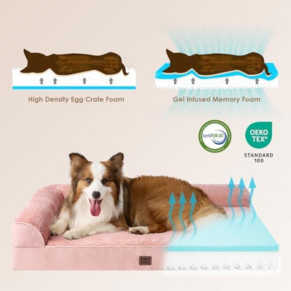 EHEYCIGA Memory Foam Dog Bed Large Size Dogs, Orthopedic Dog Bed Large with Washable Removable Cover, Waterproof Pet Sofa Couch with Nonskid Bottom, 36x27x6, Pink