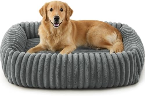 FURTIME Dog Beds Large Sized Dog, Washable Orthopedic Pet Bed with Removable Cover, Rectangle Soft Calming Sleeping Puppy Bed Durable Pet Cuddler with Anti-Slip Bottom, Grey, L(36"x27"x8")