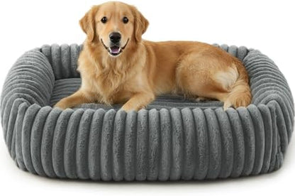 FURTIME Dog Beds Large Sized Dog, Washable Orthopedic Pet Bed with Removable Cover, Rectangle Soft Calming Sleeping Puppy Bed Durable Pet Cuddler with Anti-Slip Bottom, Grey, L(36"x27"x8")