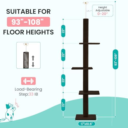 Max & Marlow 95-108" Floor to Ceiling Cat Tree for Indoor Cats, Brown