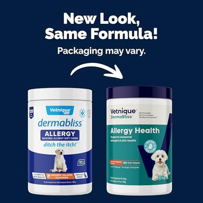 Vetnique Dermabliss Dog Allergy Chews for Itch Relief, Skin & Coat 120ct