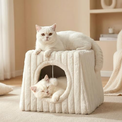 Dogpals Cat Cave Bed 15.74"x15.74"x13.38" Large with Balls(Whiite)