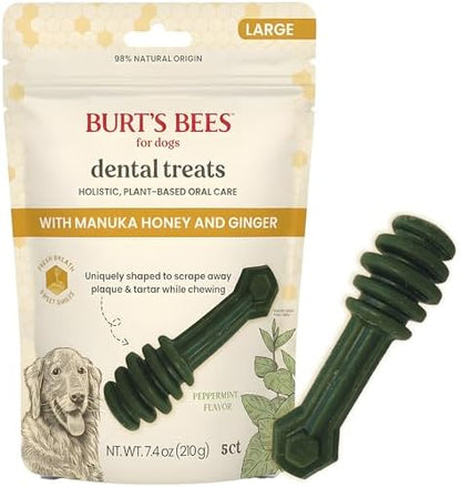 Burt's Bees Manuka Honey Ginger Dental Dog Treats, Peppermint, Large