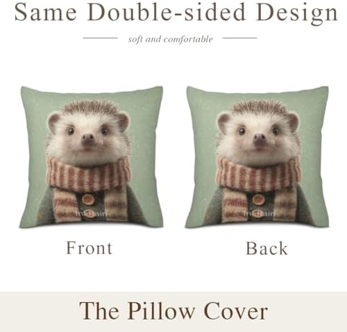 InkRain Winter Animal Cute Hedgehog Pillow Cover 12x12 Inch Set of 2 Home Decor Decorative Cotton Linen Illustration Pillowcases for Living Room House Sofa