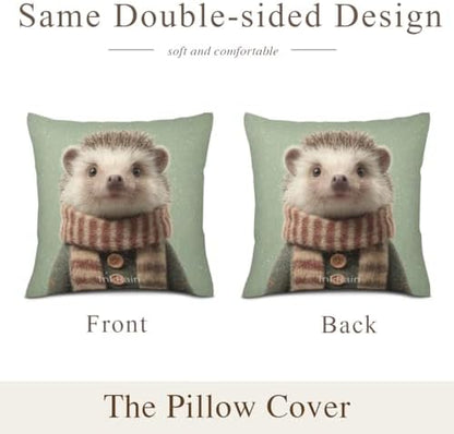 InkRain Winter Animal Cute Hedgehog Pillow Cover 22x22 Inch Set of 2 Home Decor Decorative Cotton Linen Illustration Pillowcases for Living Room House Sofa