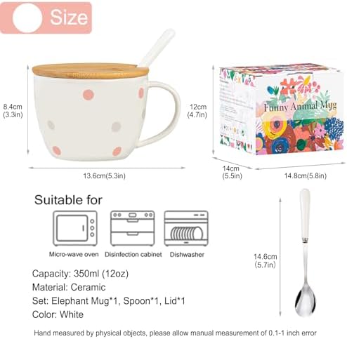 White Elephant Gifts for Women Cute Elephant Mug with 3D elephant Inside Kawaii Ceramic Coffee Mug Tea Cup with Lid Spoon Friendship Birthday Christmas Gifts for Women Men Sisters Friend Coworkers