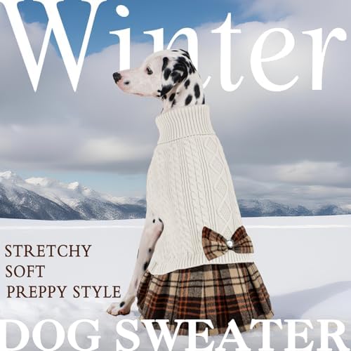 KYEESE Dog Sweater Dress for Large Dogs Turtleneck Thick Knit Pullover