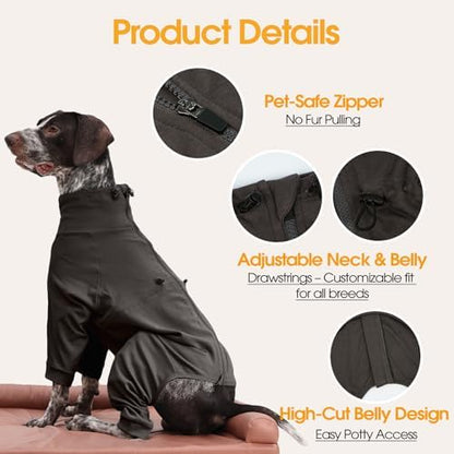 Recovery Suit for Large Dogs, Adjustable Dog Onesie, Grey, L