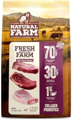 Natural Farm High Protein Dry Dog Food for All Life Stages with Collagen, Every Bag Contains 70% Beef & Pork and 30% Ancient Super Food Grains, Complete and Balanced Nutrition, 22.5 Lbs. Bag