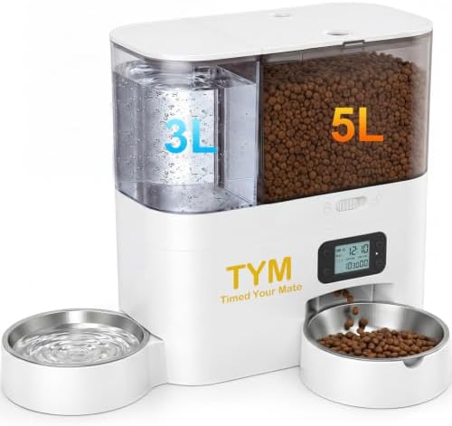 Automatic Cat Feeder and Water Dispenser 2-in-1, 8L Timed Cat Food Feeders