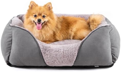MIXJOY Calming Dog & Cat Beds - Soft Rectangle & Orthopedic Designs, Anti-Slip | Small / Medium Dogs & Indoor Cats (25x21in, Grey)