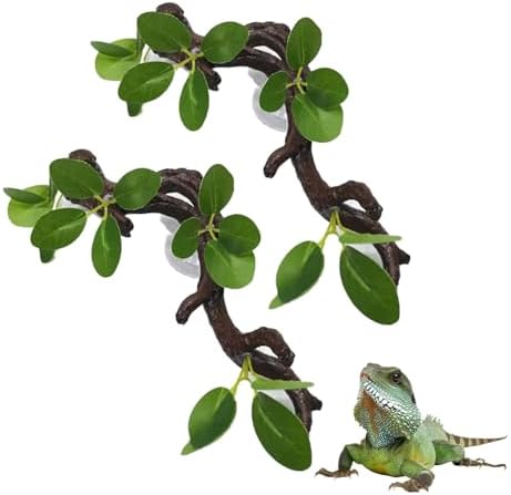 PINVNBY 2 PCS Reptile Corner Branch Terrarium Plant Decoration Branches for Reptiles with Suction Cup for Amphibian Lizard Snake Climbing Ornament