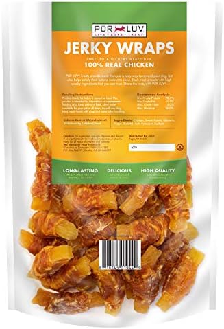 Pur Luv Chicken Wrapped Sweet Potato Dog Treats, Rawhide Free Jerky Wraps, Made with Real Chicken, 16 Oz, Healthy, Easily Digestible, Long Lasting, High Protein Treat, Satisfies Dog's Urge to Chew