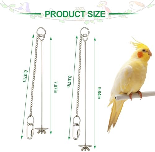 2 Pcs Chain Clauses Bird Cage Food Holder Stainless Steel Parrot Fruit & Vegetable Skewer Hanging Foraging Toy for Parakeets, Budgies, Macaws