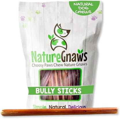 Nature Gnaws Large Bully Sticks 6" Rawhide Free Dog Chews, 10 Count