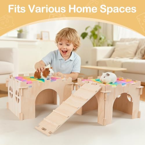 Unicorn Catcher 2 Pack Wooden Guinea Pig Hideout House with Stairs & Mats