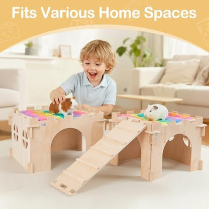 Unicorn Catcher 2 Pack Wooden Guinea Pig Hideout House with Stairs & Mats