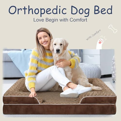 Orthopedic Dog Bed Medium Size Dog,Washable Dog Bed,Dog Couch Bed(Brown, M)