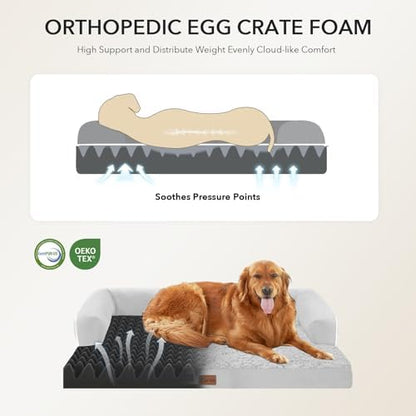Orthopedic Washable Dog Bed for Medium Dogs, 35x22in, Grey White