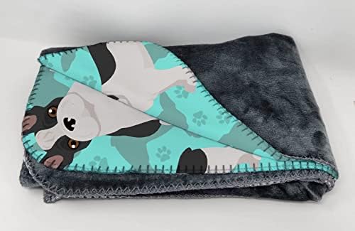 Caroline's Treasures MLM1003TBLT Black and White French Bulldog Soft Travel Blanket with Bag Airplane Blanket, Indoor Outdoor Camping Blanket for Traveling, Picnics, Beach Trips, Concerts