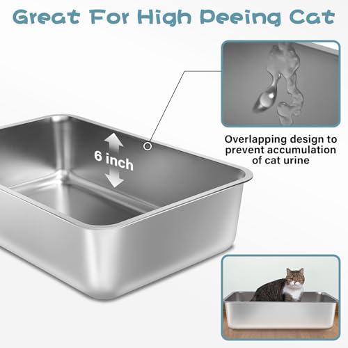 Stainless Steel Litter Box, Large Metal Litter Box 2 Pack