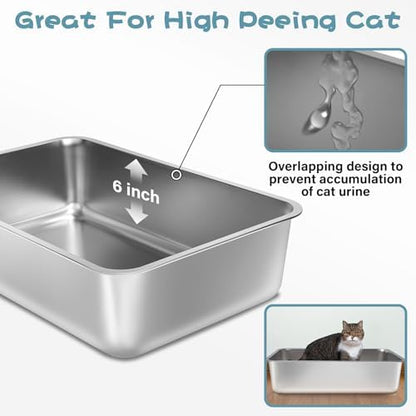 Stainless Steel Litter Box, Large Metal Litter Box 2 Pack