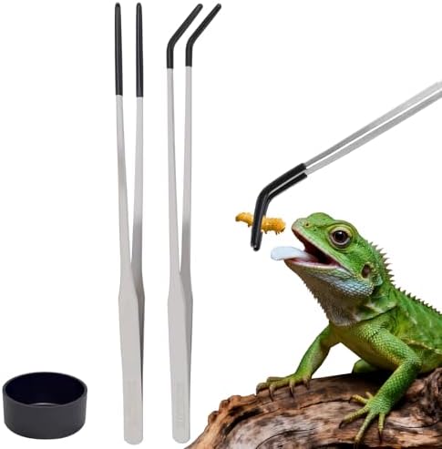 3 Pack Reptile Feeding Tongs&Bowl Set,10.62",Rubber Tips(B-Silver)