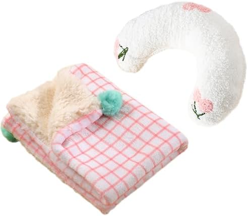Little Pillow for Cats Puppies Ultra Soft Fluffy Pet Calming Toy Half Donut Cuddler for Joint Relief Sleeping Improve Machine Washable Blanket Set-White