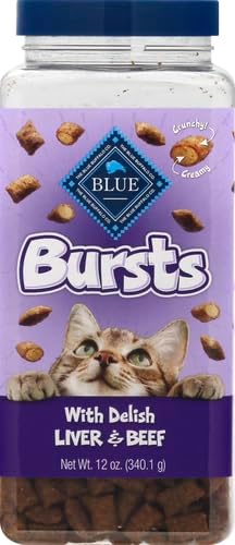 Blue Buffalo Bursts Crunchy & Creamy Cat Treats, Great for Training, Delish Liver & Beef, 12-oz. Tub (Pack of 4)