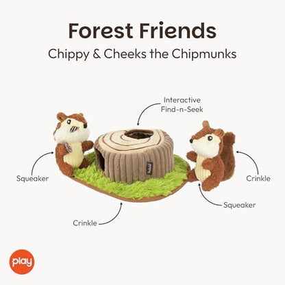 P.L.A.Y. Cute Plush Dog Toys - Forest Friends Critter Themed Durable Interactive Squeaker Chew Toy, Great for Puppies & Small, Medium, Large Dogs - Machine Washable, Recycled Materials (Chipmunks)