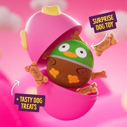 Bonkers Surprise Blind Box Collectible Plush Dog Toy with Chicken Flavored Biscuit Crunchy Treats for Dogs, 3.5 oz