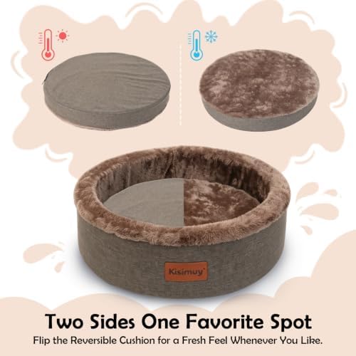 Calming Round Cat & Dog Bed for Kittens, Soft Memory Foam Cat Bed